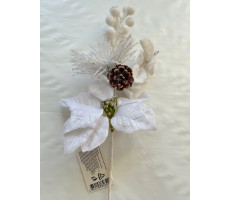 Ветка с цветком белой пуансетии, шишкой и ягодам, 49см