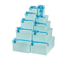 Набор прямоугольных коробок 10 в1 Однотонные бирюзовые с лентой  (30,5*20*13-12*6,5*4см)