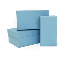 Набор коробок прямоугольник 3в1 150*95*60 тиснение бумага пробковая голубая